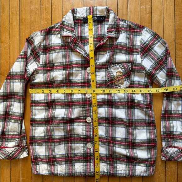 Lauren Ralph Lauren Womens Flannel Christmas Pajama Plaid Set 2Pc Gold Logo Sz.S - Picture 6 of 10